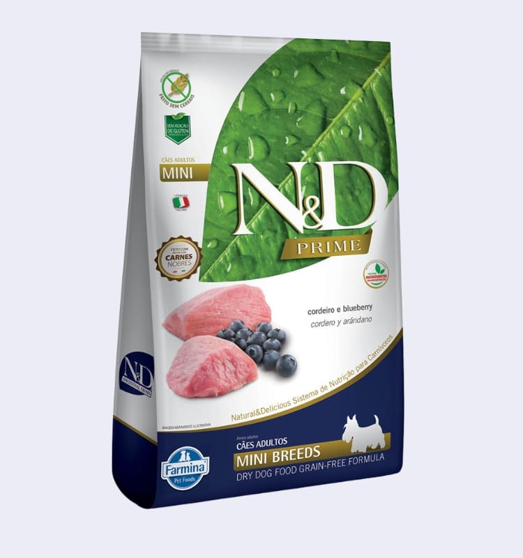 Ração N&D Prime Cães Adultos Mini Cordeiro e Blueberry 10,1 kg