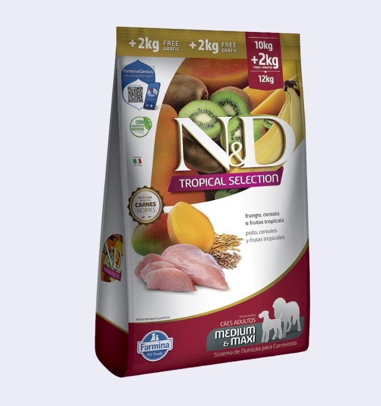 Ração N&D Tropical Selection Cães Adultos Medium e Maxi Frango + Grátis