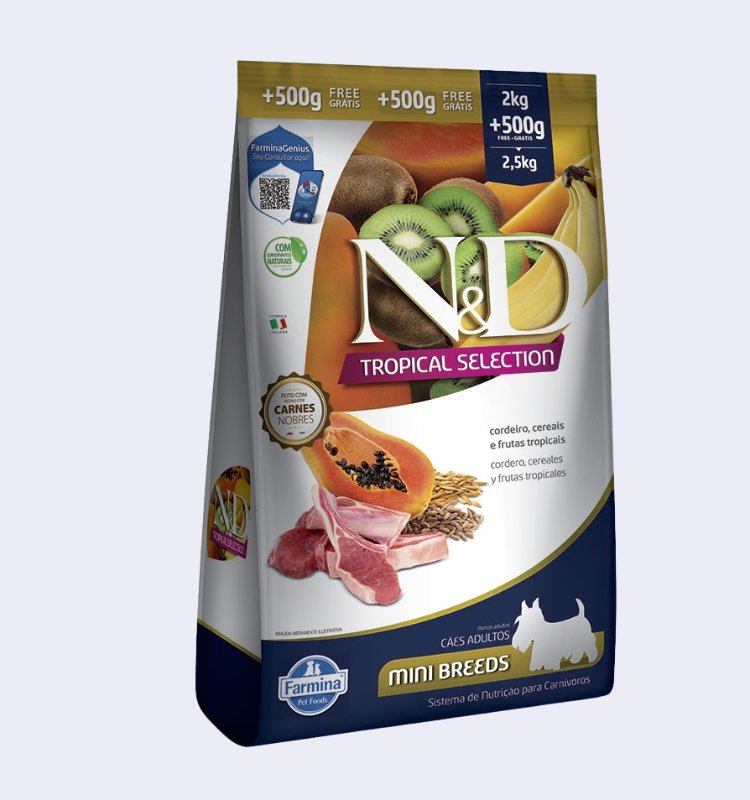 Ração N&D Tropical Selection Cães Adultos Mini Cordeiro + Grátis