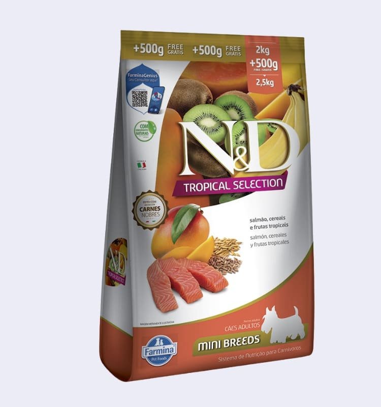 Ração N&D Tropical Selection Cães Adultos Mini Salmão + Grátis