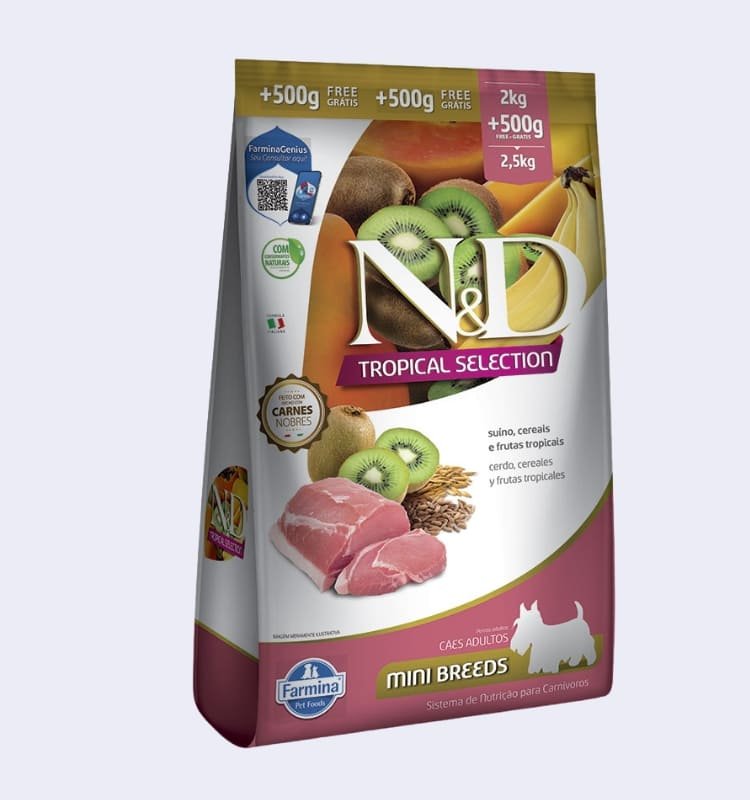 Ração N&D Tropical Selection Cães Adultos Mini Suino + Grátis