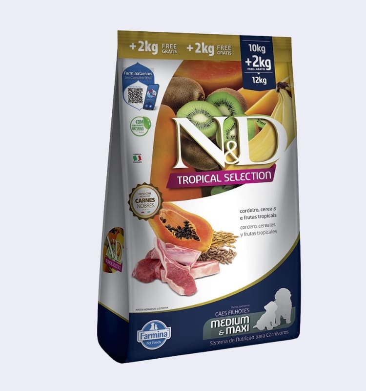 Ração N&D Tropical Selection Cães Filhotes Medium e Maxi Cordeiro