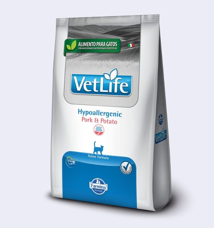 Ração Vet Life Natural Hypoallergenic Porco e Batata para Gatos